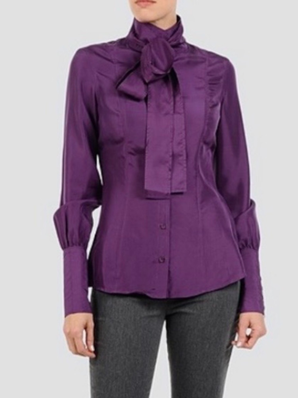 New Rock Republic Purple Silk Blouse Bow Tie Neck Long Sleeve Size 8